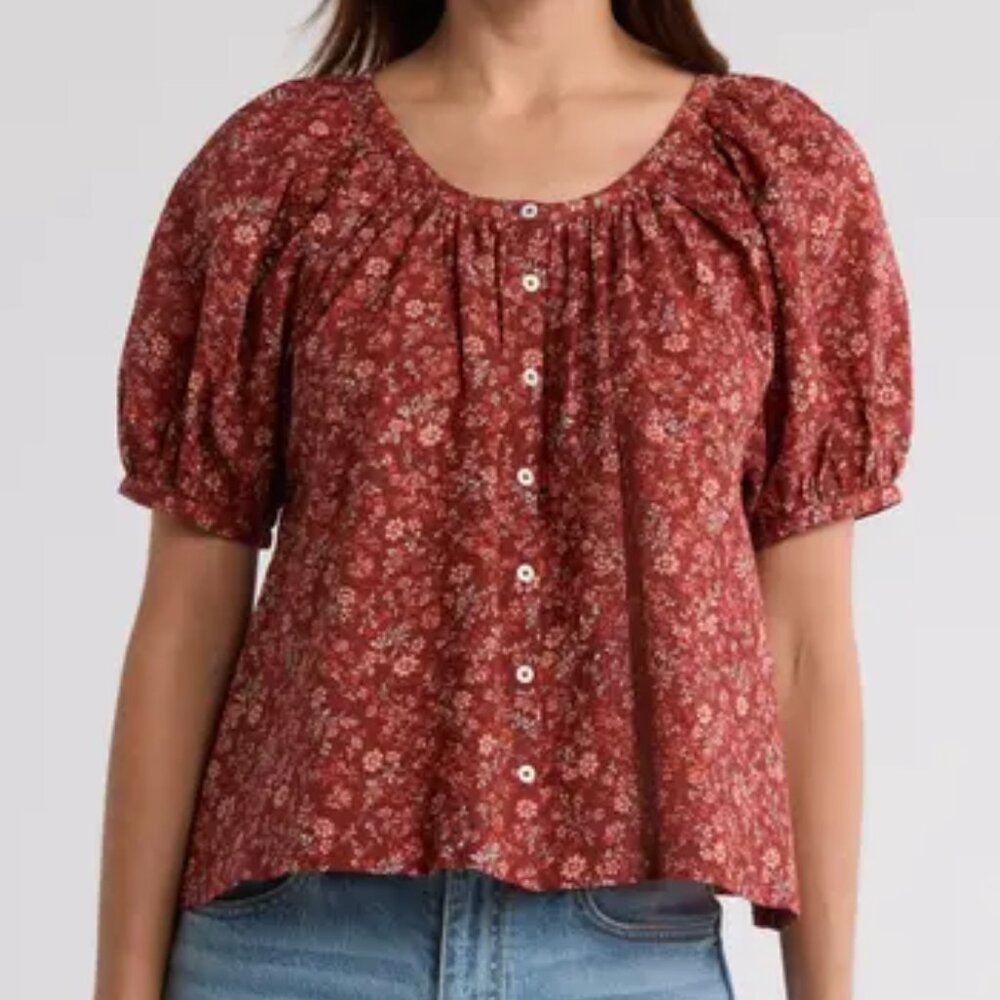 Madewell Emilina Floral Crinkle Cotton Boho Button Up Blouse Size S NWOT